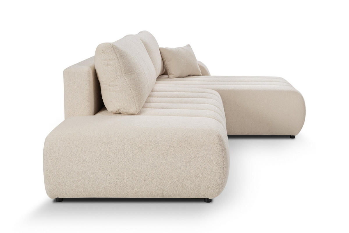 ECKSOFA GIOIA R-S Creme Boucle-Stoff mit Schlaffunktion - Creme, Holz (276/176cm) - MASSENO