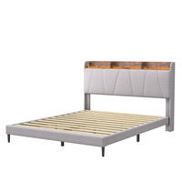 POLSTERBETT 160x200 cm, Beige, LED-Beleuchtung, USB/TPCY-C - Beige, Textil/Metall (160/200cm)