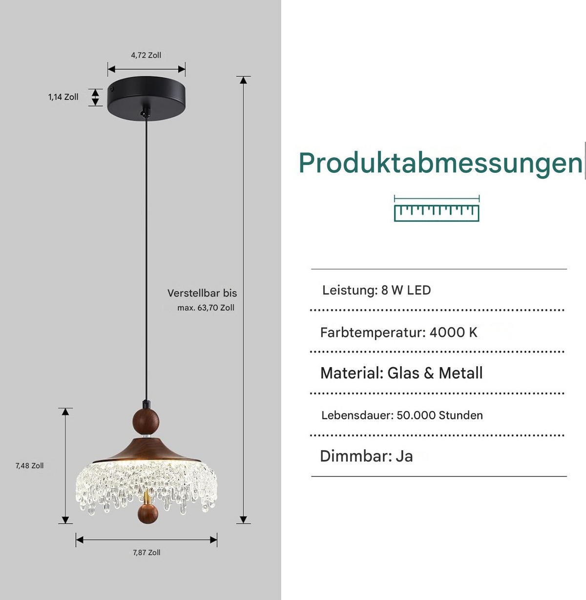 PENDELLEUCHTE LED Tropfen Holzoptik 4000K, höhenverstellbar Modern - Weiß, Kunststoff (20/20/160cm) - Authentics