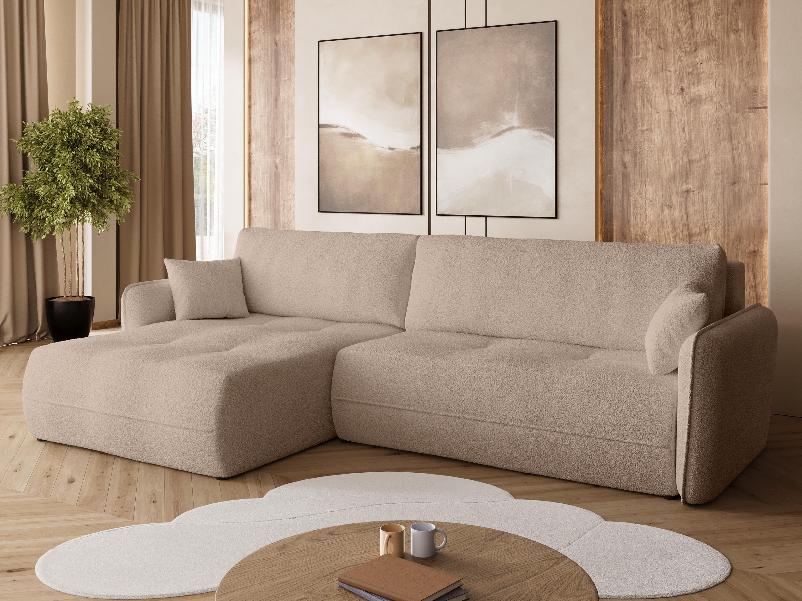 ECKSOFA CLAUDIO mit Schlaffunktion Milchkafee - Creme, Textil (263/150cm) - Bromarkt
