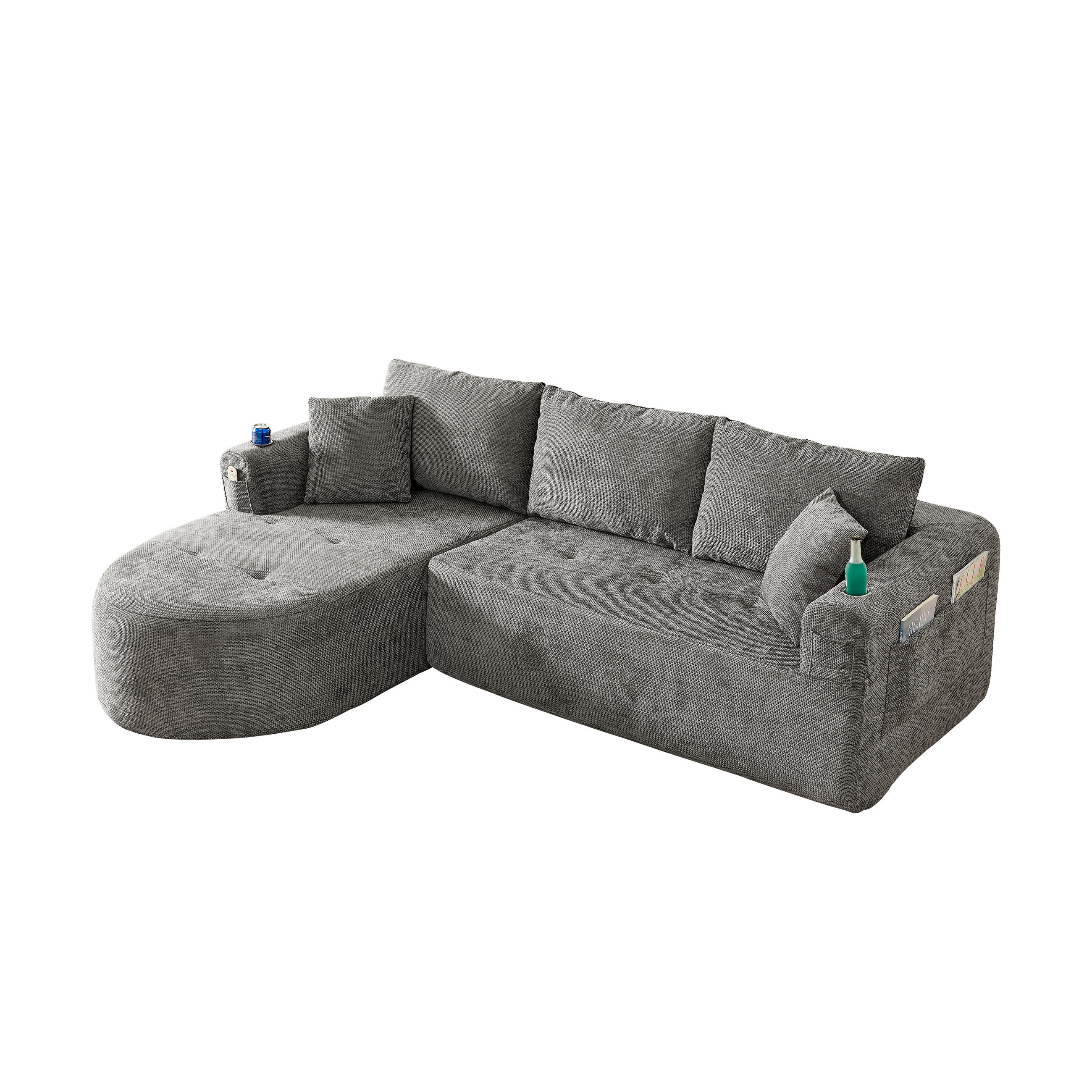 ECKSOFA DE-35043 L-Form mit Becherhalter Grau - Grau, Textil (170/255cm) - ComfortXL