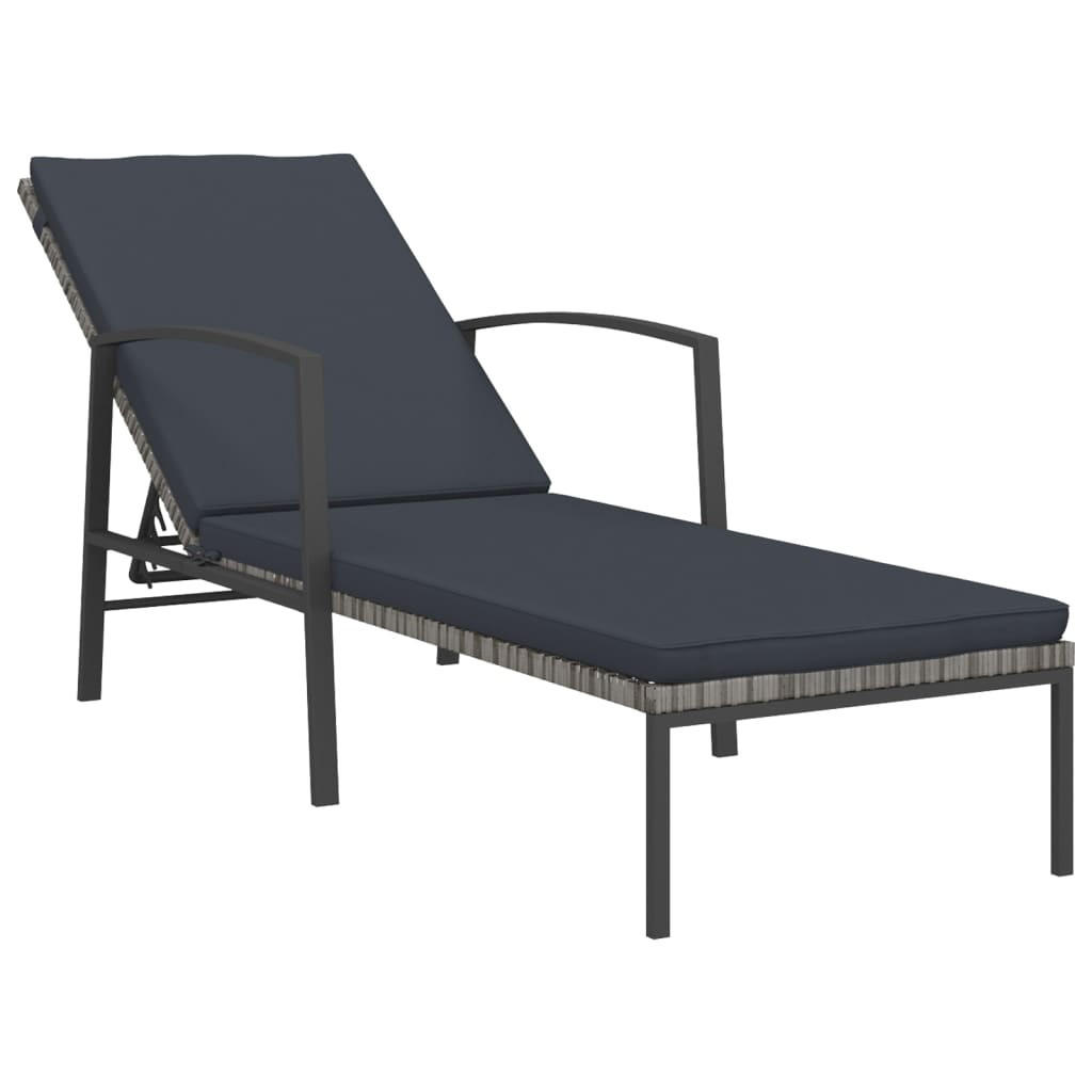SONNENLIEGE mit Auflage Poly Rattan Grau - Braun, Holz (60/95/195cm) - furnicato