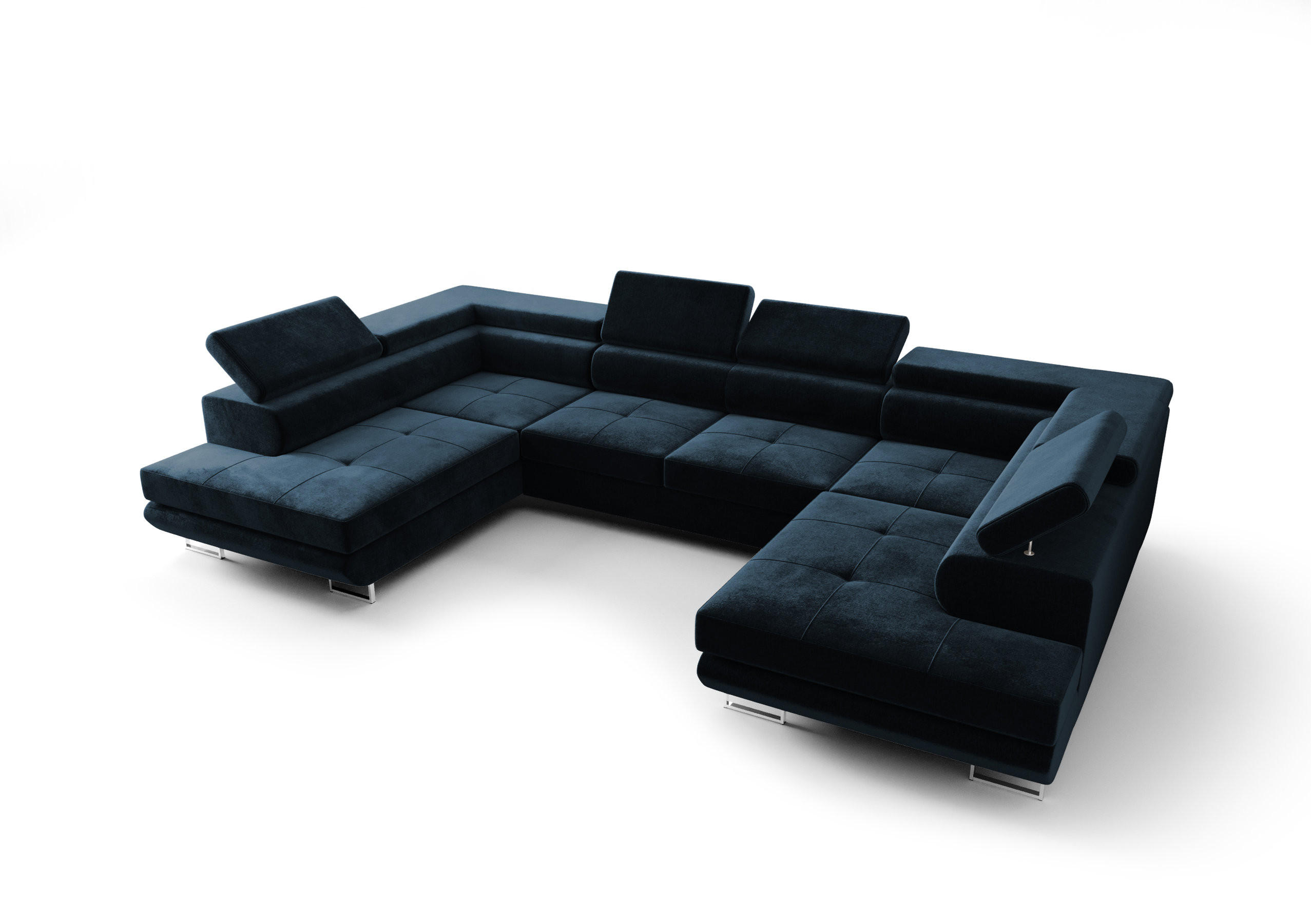 WOHNLANDSCHAFT PRAGA DESIGN U, Eckcouch in U-Form mit Schlaffunktion, Farbe: Blau, Velourstoff, Ottomane Universal - Blau, Textil (342/89/202cm) - O-Sofa