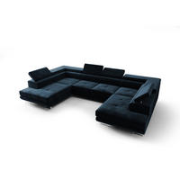 WOHNLANDSCHAFT PRAGA DESIGN U, Eckcouch in U-Form mit Schlaffunktion, Farbe: Blau, Velourstoff, Ottomane Universal - Blau, Textil (342/89/202cm) - O-Sofa