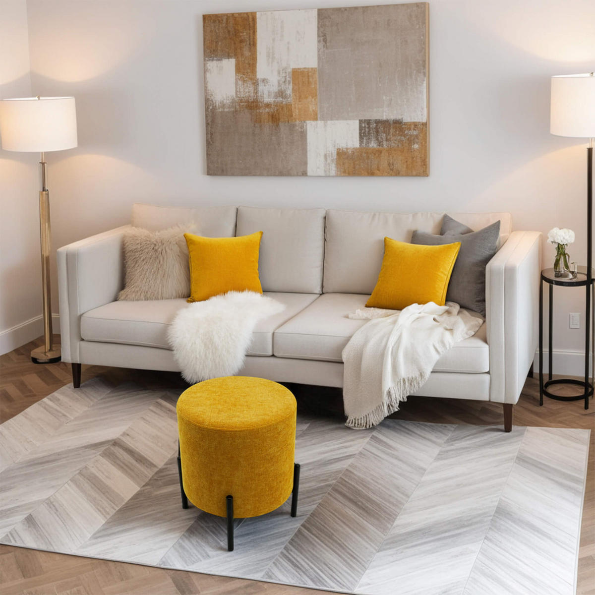 POUF Senfgelb 38/38/43,5 cm - Gelb, Textil (38/43.5/38cm) - Mobili Rebecca