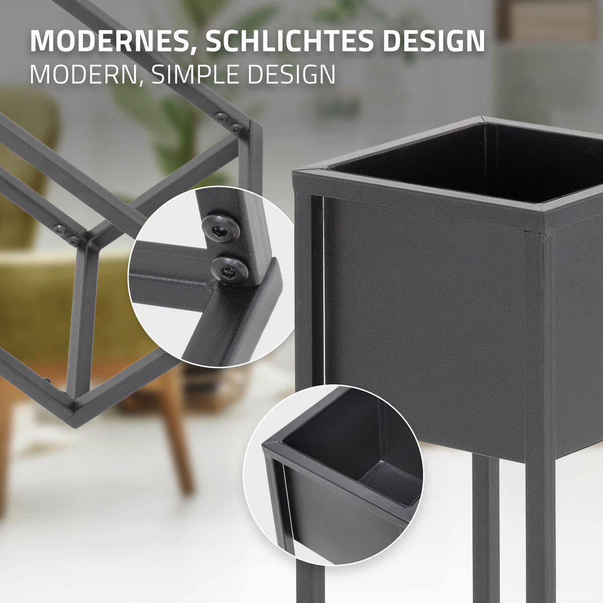 BLUMENSTÄNDER 2er Set - Schwarz, Metall (70/21/70cm) - ML-DESIGN