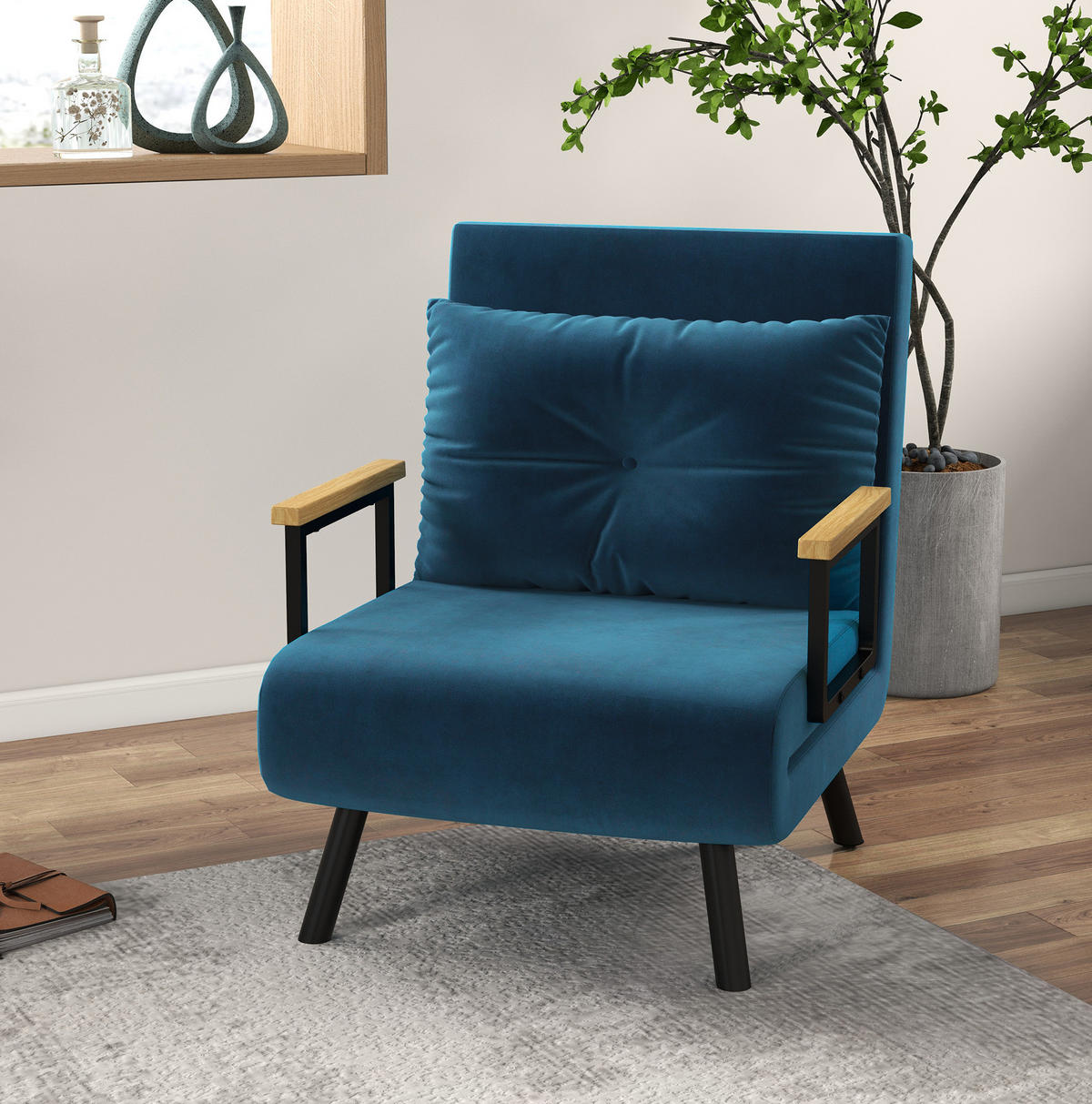 SCHLAFSESSEL Polyester mit Bettfunktion, 5-fach verstellbarer Rückenlehne 63/73/81 cm Blau - Blau, Textil (73/81/63cm) - Redom