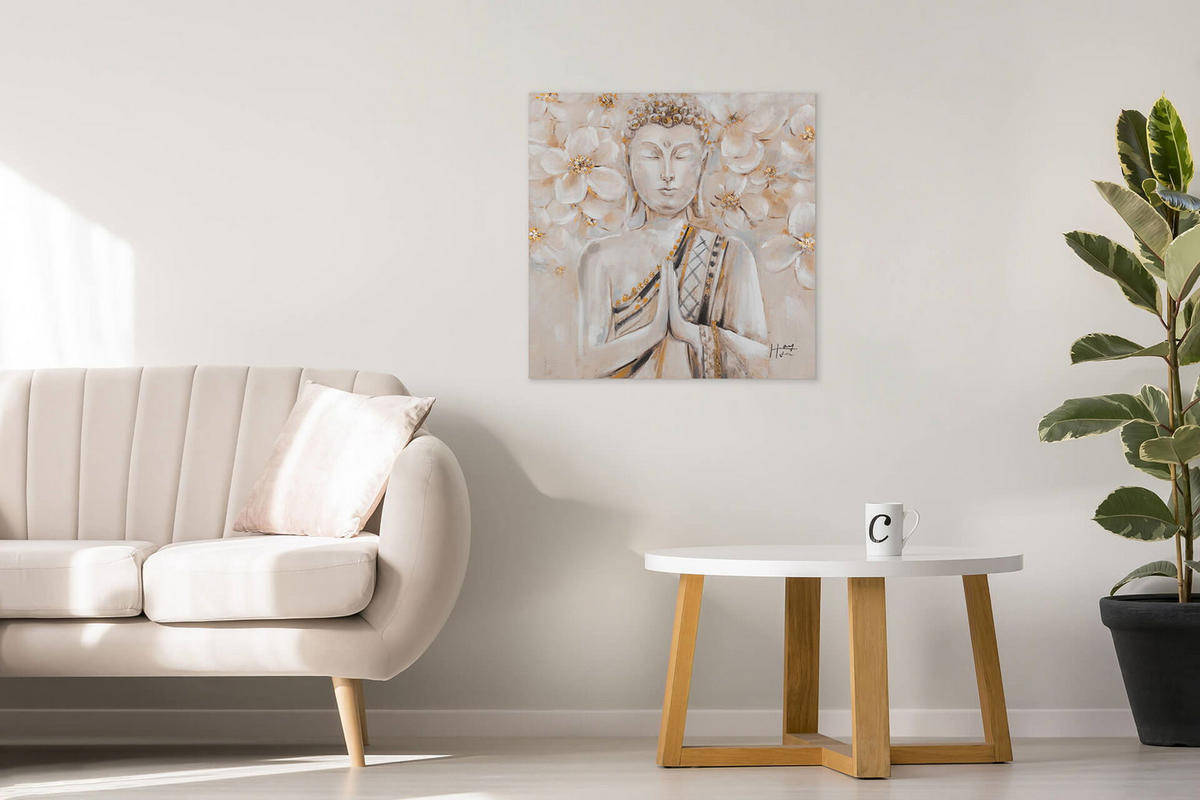 ACRYLBILD HANDGEMALT 80/80 cm - Beige/Weiß, Holz/Textil (80/80cm) - KUNSTLOFT