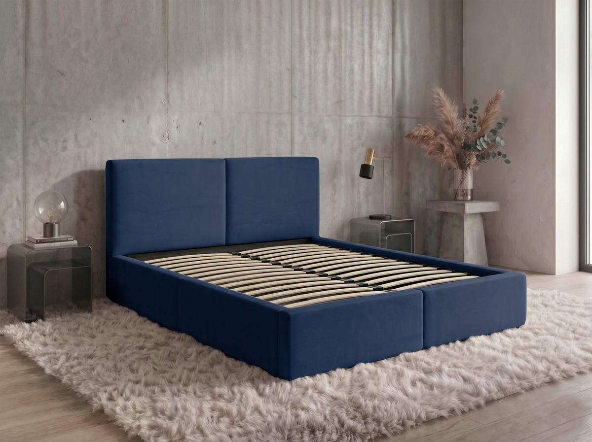 POLSTERBETT 120X200 Blau mit Stauraum inkl. Hebemechanismus - Blau, Textil (120/200cm) - Interbeds