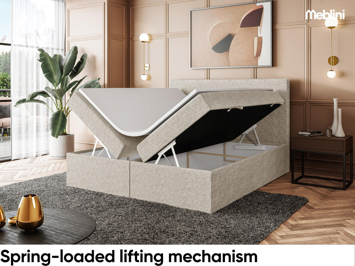 BOXBETT ZLATAN 160x200 cm in Beige Webstoff - Beige/Schwarz, Holz/Holzwerkstoff (160/200cm) - Meblini