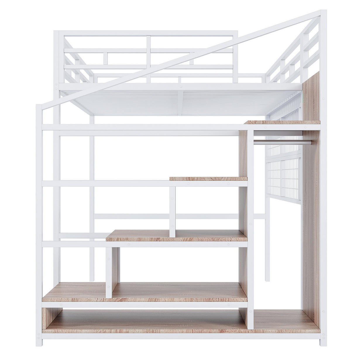 HOCHBETT 140/200 cm aus Metall mit Kleiderschrank, Weiß - Weiß, Metall (140/200cm) - OKMYHOME