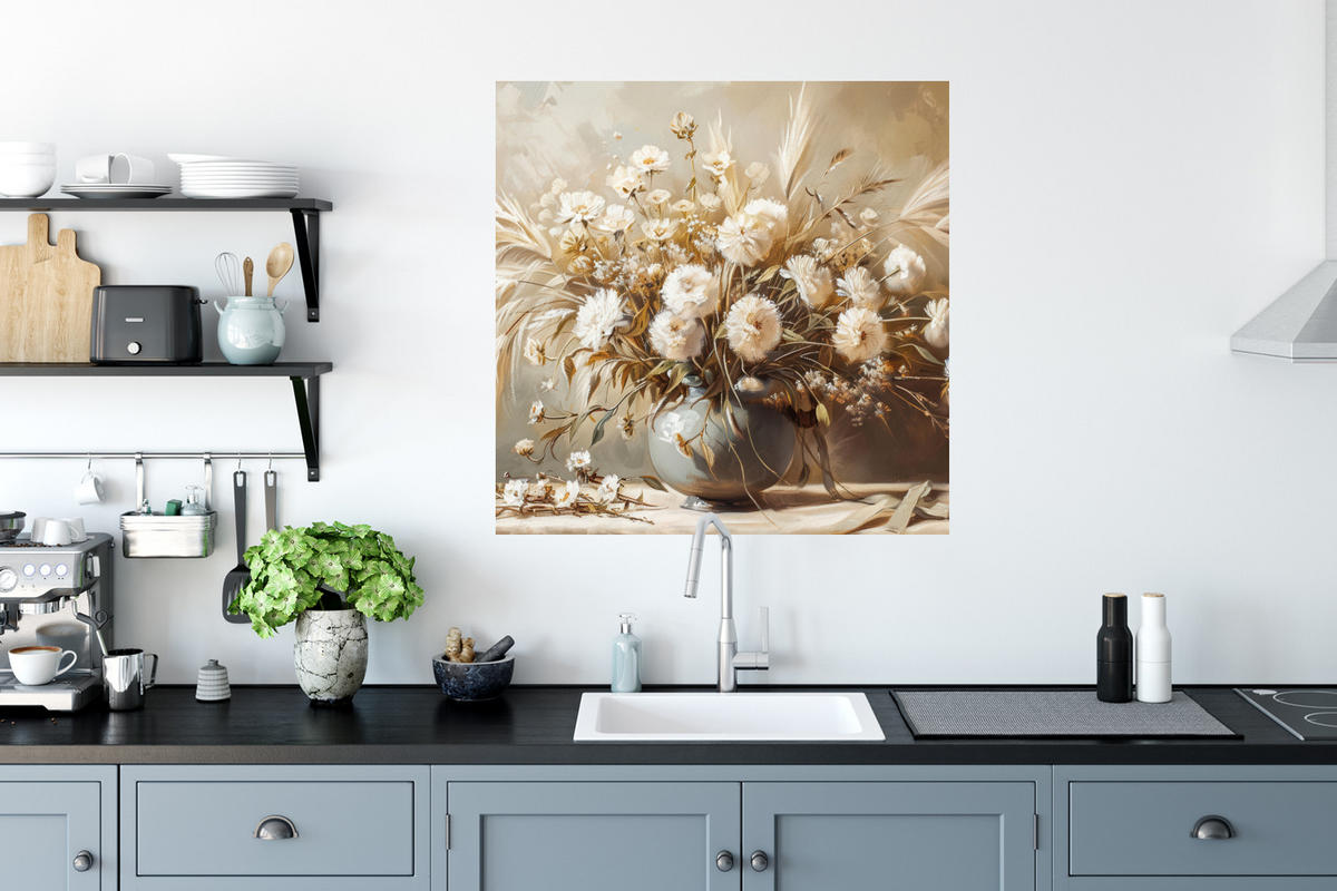 WANDTATTOO Blumen - Vase - Stilleben - Beige 50x50 cm - Creme, Kunststoff (50/50/0.1cm) - MuchoWow