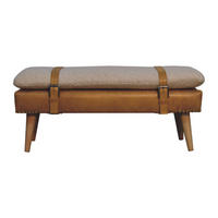 HOCKERBANK Boucle Büffelleder Tan - Braun, Leder/Holz (35/40/90cm) - Artisan Furniture