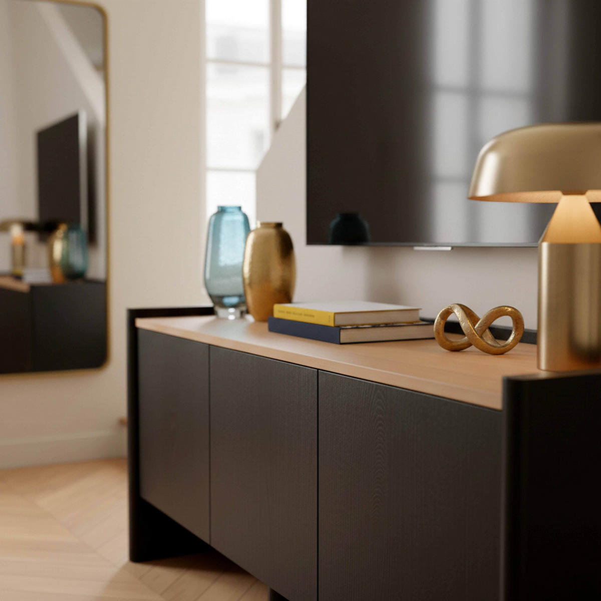 TV-SCHRANK 120 cm, schwarzes Holz - Schwarz/Braun, Holz (40/55/120cm) - Oviala