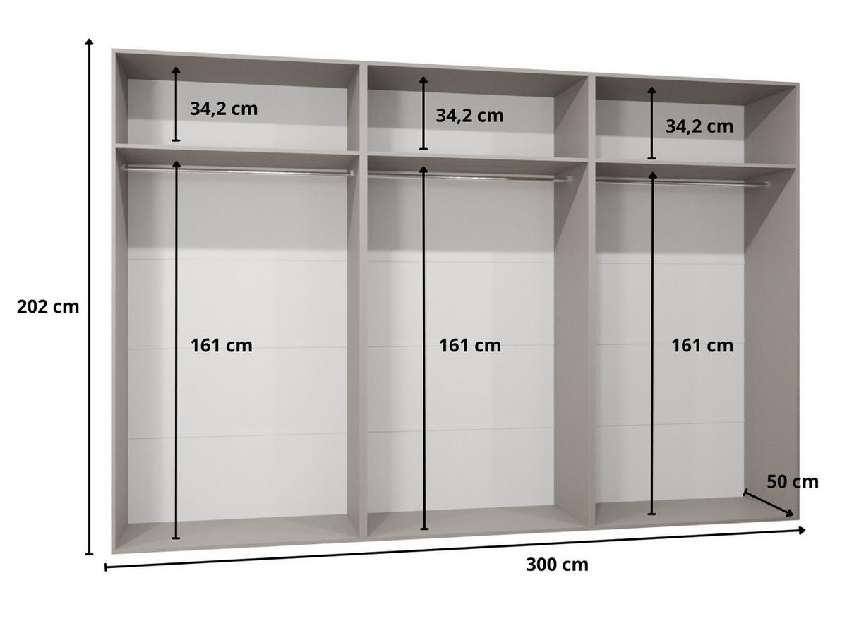 DREHTÜRENSCHRANK 202/300/52 6-türig - Beige/Goldfarben, Holz/Metall (300/202/52cm) - Abiks Möbel