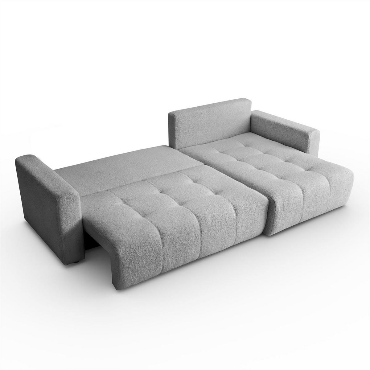ECKSOFA VIENNA Stil Bettkasten und Funktionalität Bouclé Grau Rechts - Grau, Holz (261/143cm) - Kaiser Möbel