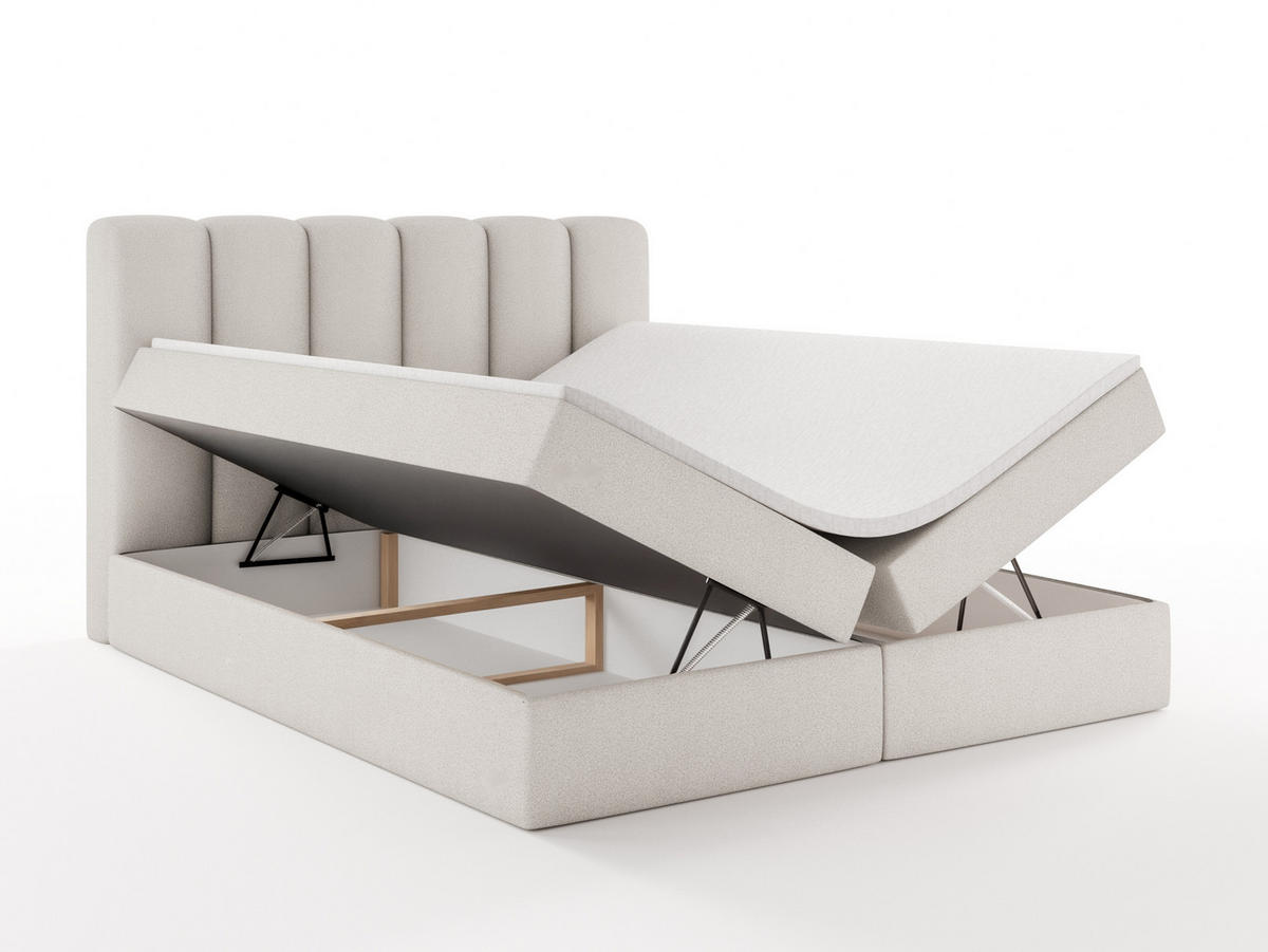 BOXBET NOLARO 160x200 cm Komplett-Set mit Bettkasten, Bonell-Matratze und Topper, Bouclé Weiß - Weiß, Textil (160/200cm) - Luxkor24