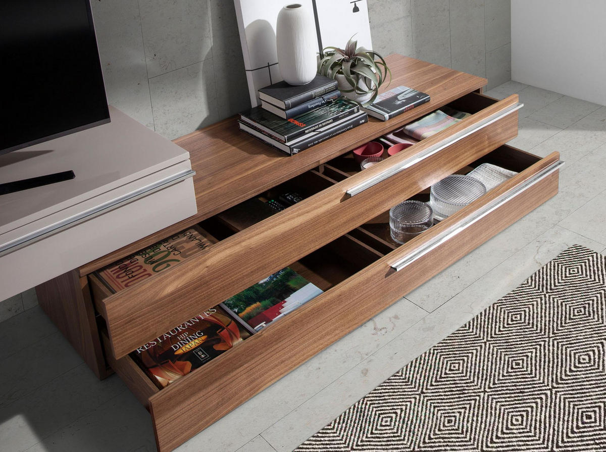 TV-ELEMENT TV-Möbel aus beigem Holz, Nussbaum und verchromtem Stahl 250/45/53 cm - Edelstahlfarben/Walnussfarben, Holz (250/53/45cm) - ANGEL CERDA