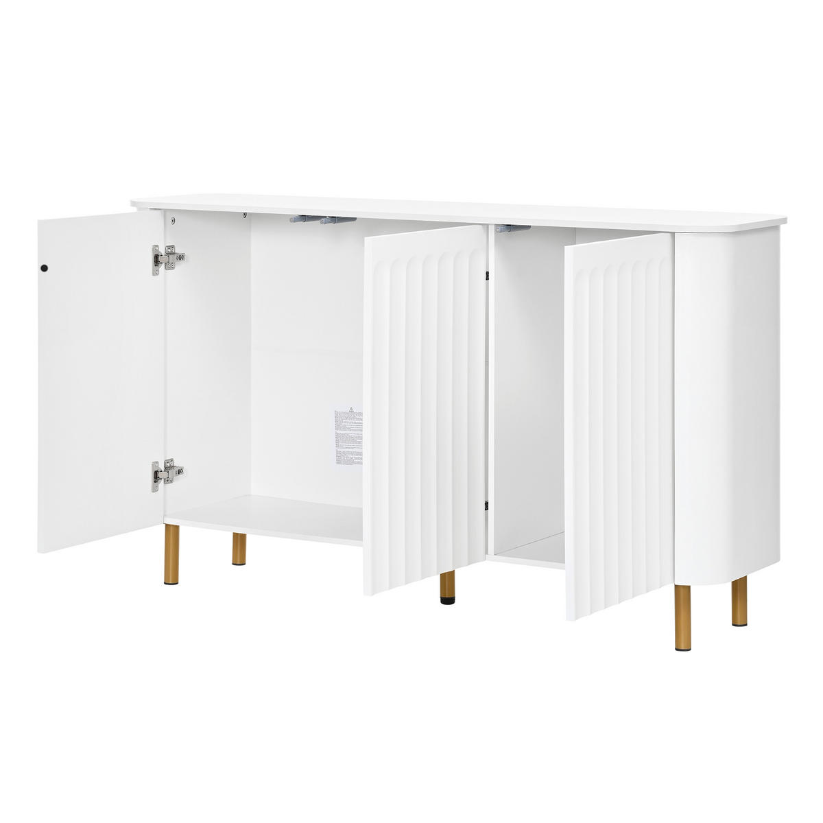 SIDEBOARD Weiß 135cm Grifflos mit 3 Türen 3D-Säulenrelief & Metallfüßen - Weiß, Holzwerkstoff (135/78/36cm) - Urban Meuble