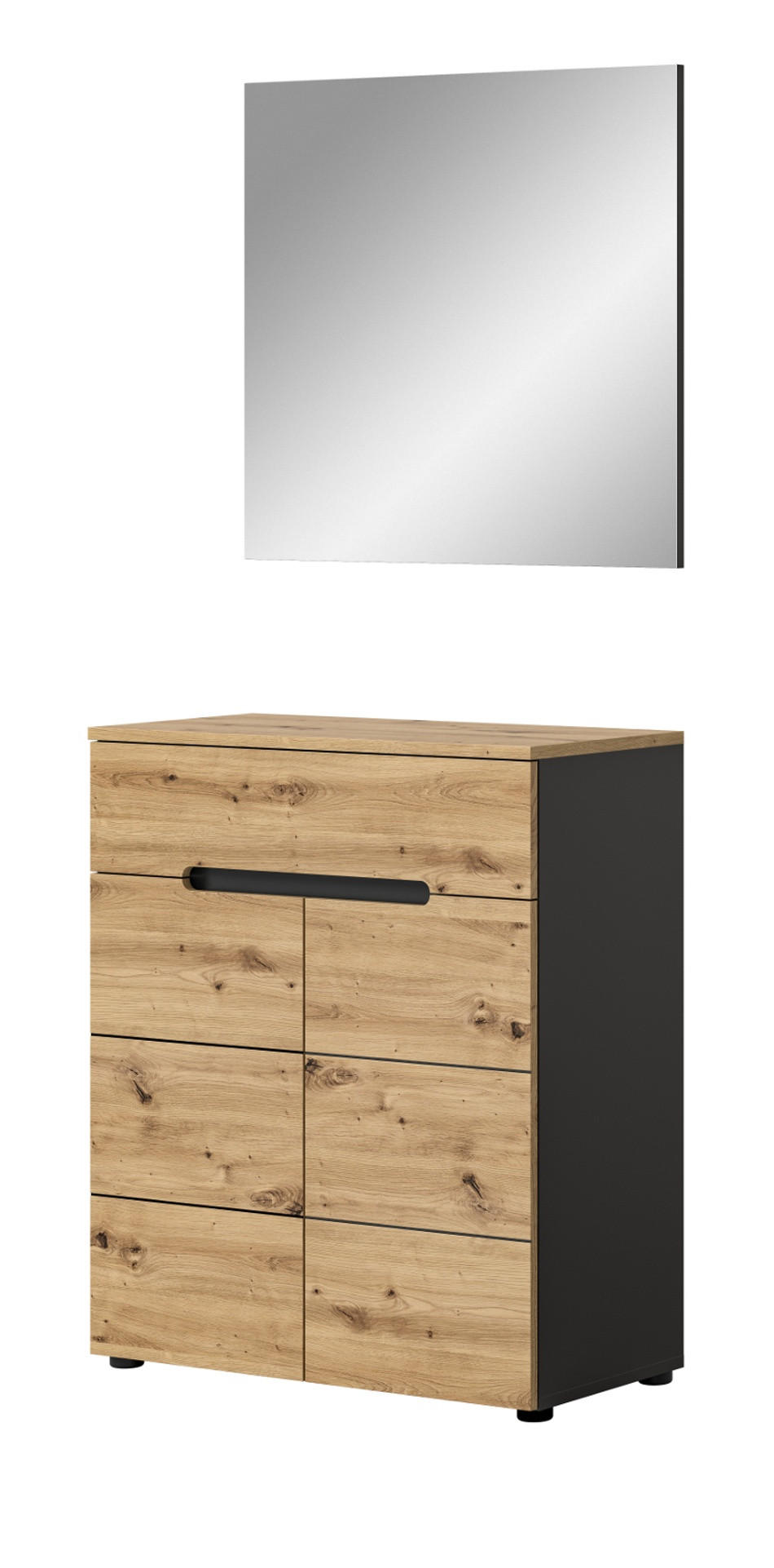 GARDEROBE Set 2-teilig Eiche Artisan und grau 80 cm mit Soft-Close - Schwarz/Eiche Artisan, Glas/Holzwerkstoff (80/190/37cm) - Inn.Furn