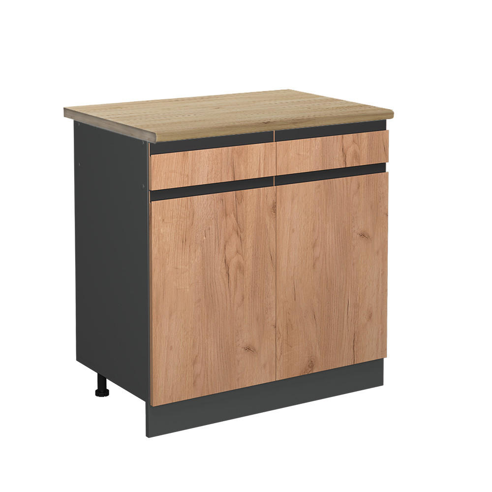 KÜCHENUNTERSCHRANK R-Line Goldkraft Eiche 80 cm, AP Eiche - Honigeiche/Anthrazit, Holzwerkstoff (80/81.6/60cm) - Vicco