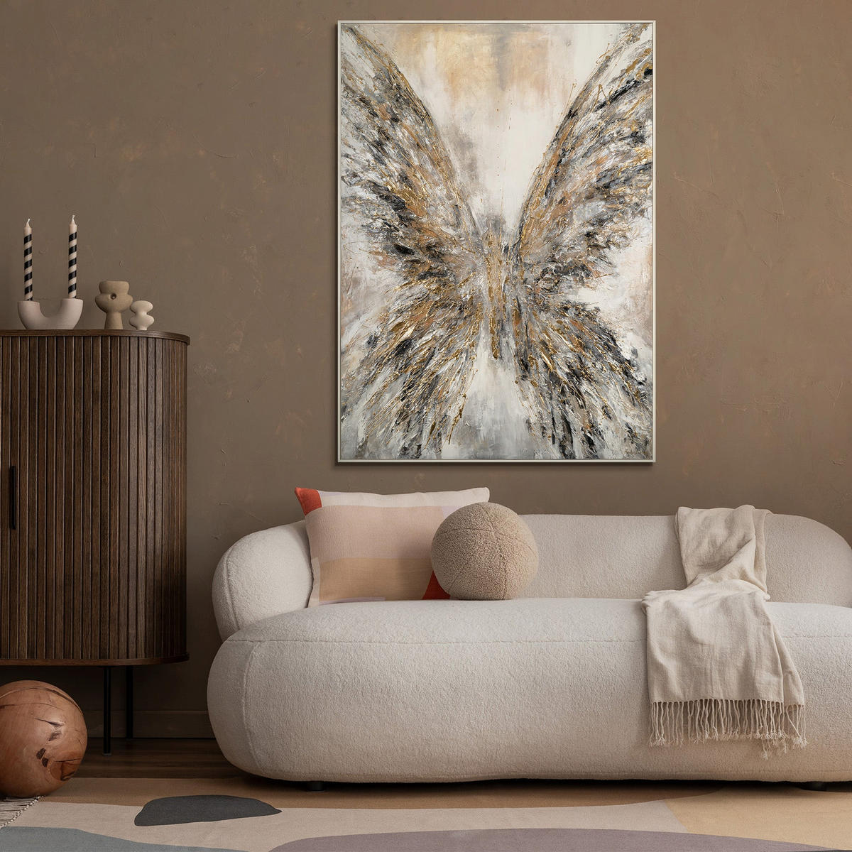 GEMÄLDE Goldene Flügel Schattenfugenrahmen Beige 140x100 cm - Beige, Holz (140/100cm) - YS-art gallery