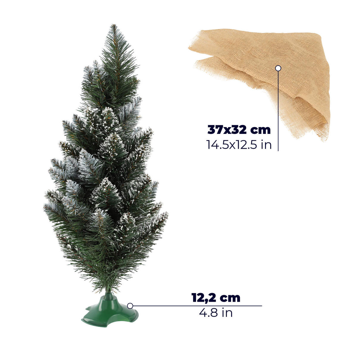 KADAX Künstlicher Weihnachtsbaum klein, 50 cm, schneebedeckte Kiefer, Jute - Grün, Kunststoff (55cm) - KADAX