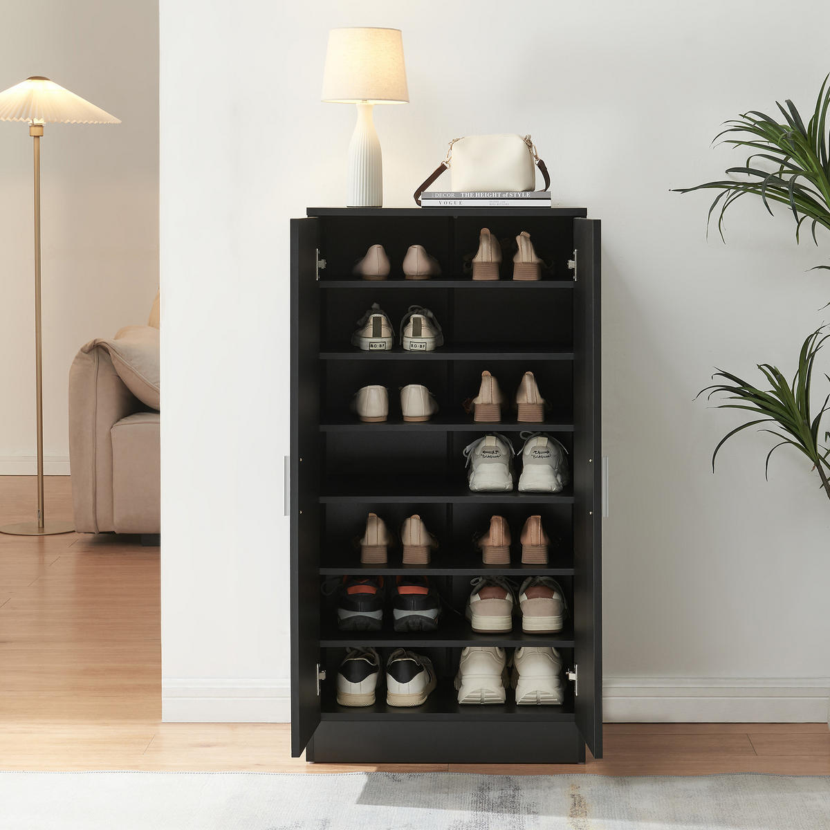 SCHUHSCHRANK Notribontaa - Schwarz, Holzwerkstoff (55/108/35cm)