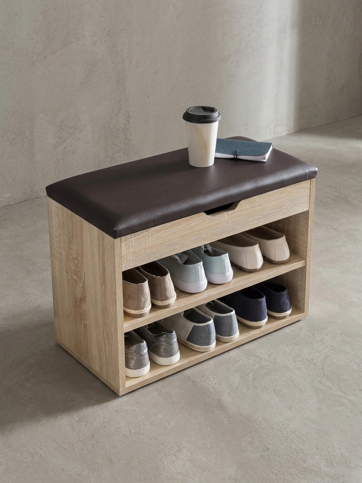 SCHUHBANK gepolstert mit Stauraum, Beige 60x30x40 cm - Beige/Schwarz, Holz/Textil (60/40/30cm) - KADIMA DESIGN