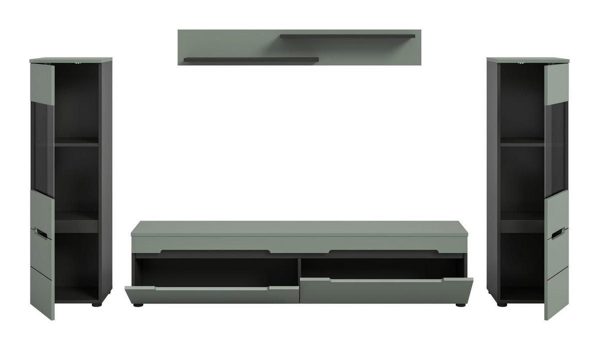 WOHNWAND Nova 4 tlg. (B/H/T: ca. 272/141/33 cm) in Basalt grau/Smoke Green - Grau, Holzwerkstoff (272/141/33cm)