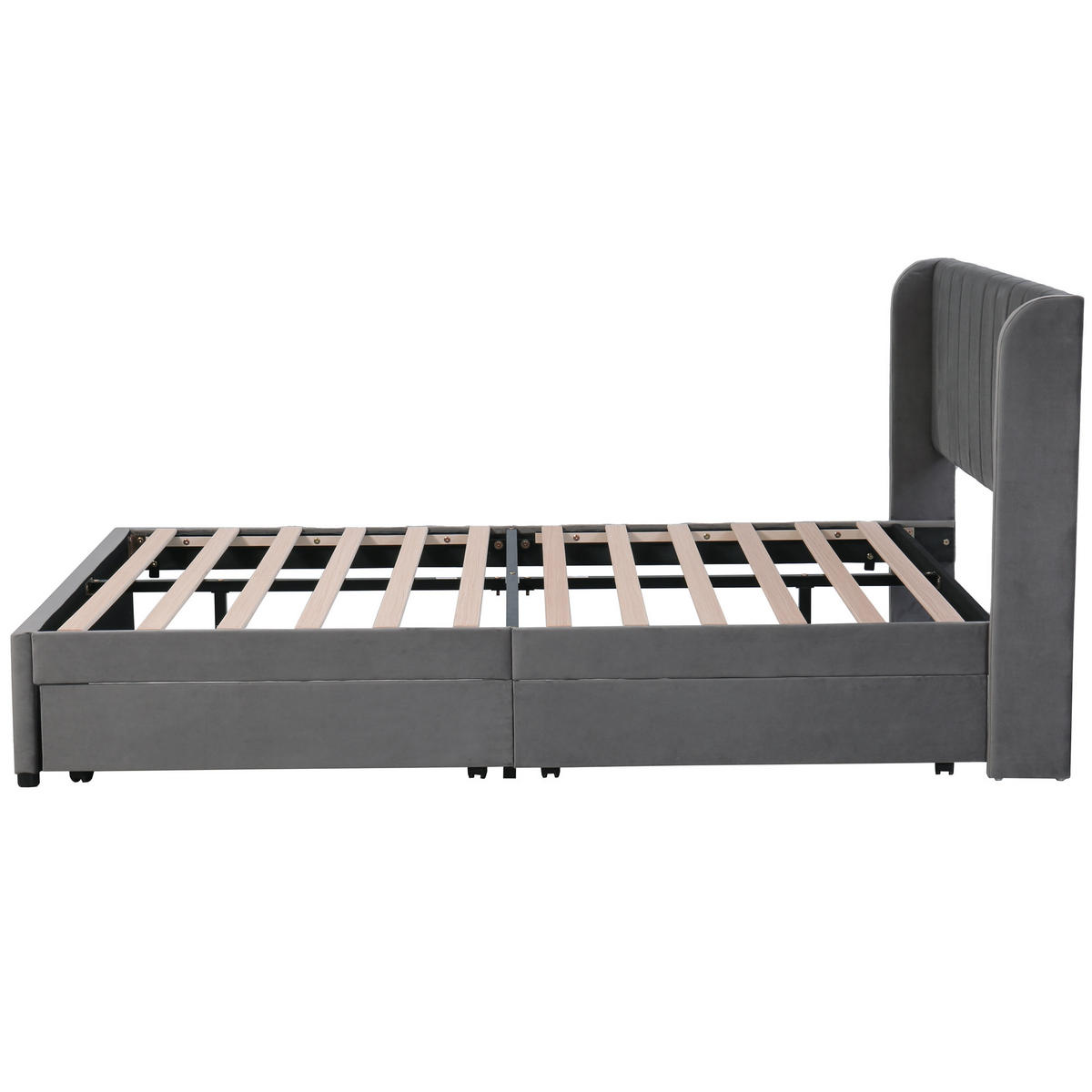 POLSTERBETT 140/200 cm grau mit Lattenrost und 2 Schubladen - Grau, Textil (140/200cm) - OKWISH
