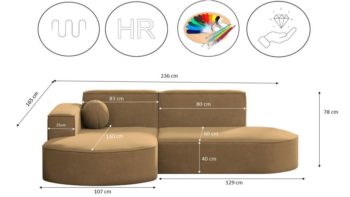 GARTENECKSOFA L-Form Designer Modena Studio Patio Capucino Links - Cappuccino, Holz/Textil (165/78/236cm) - Kaiser Möbel