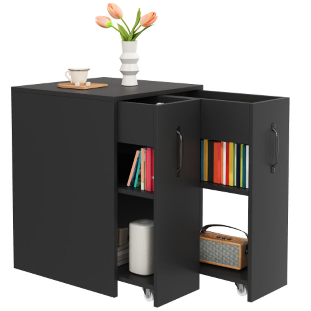 BÜCHERREGAL mit Rollen mobilem Stauraum und beidseitig umkehrbarer Konstruktion - Schwarz, Holzwerkstoff (52/75/50cm) - Luhomfu