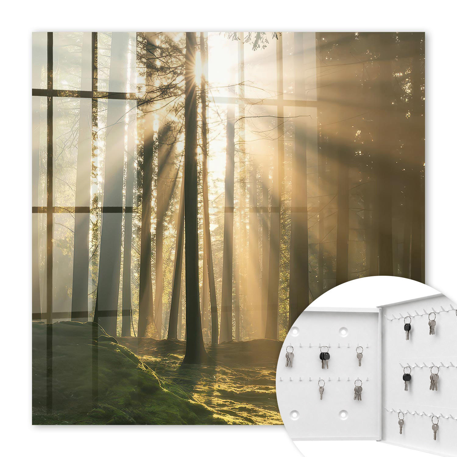 SCHLÜSSELBOX Weiß 30x30 cm – Türöffnung nach rechts - Waldlicht - Grün, Metall (30/30/5cm) - TULUP