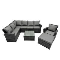 BALKONMÖBEL-SETS mit Ecksofa,Quadratischer Couchtisch,Hocker,Stuhl Polyrattan Dunkelgrau 8-Sitzer - Dunkelgrau/Grau, Glas/Kunststoff - Fimous