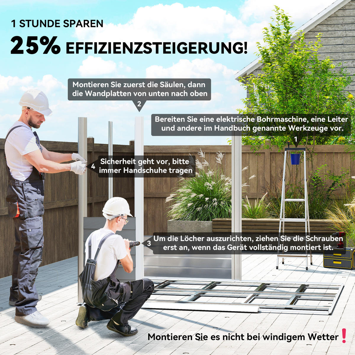 GERÄTEHAUS 4,4 m² Gartenhaus mit Pultdach, Schiebetür, Fundament Geräteschuppen - Hellgrau, Metall (206/198/240cm) - Outsunny