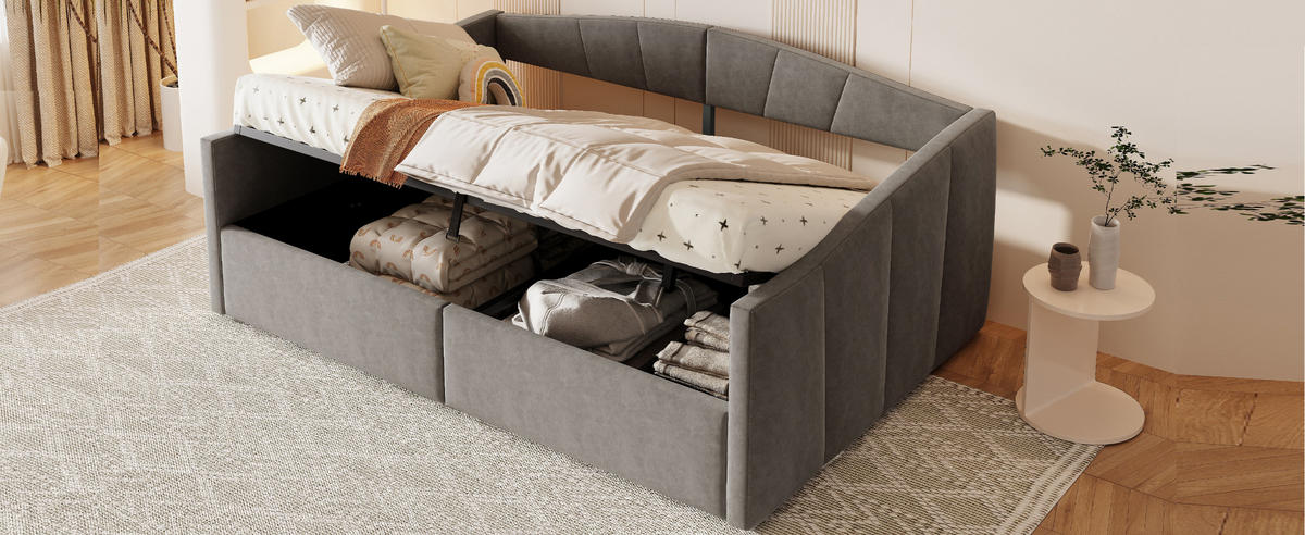 POLSTERBETT 140x200 cm Stauraum Samt grau - Grau, Textil (140/200cm) - LEBENLANG
