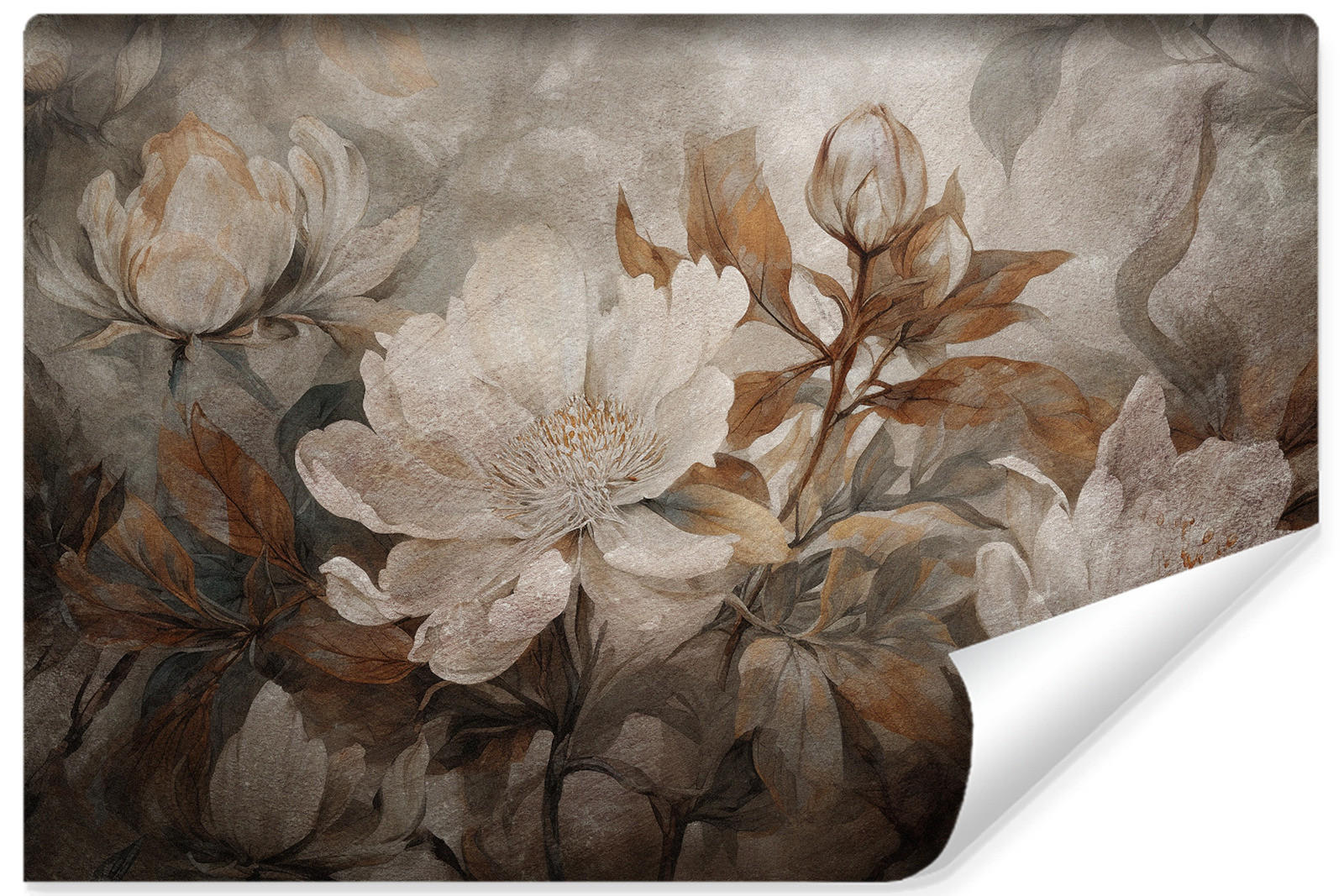 FOTOTAPETE Blumen Blätter Pflanzen Natur Retro Stil 460x300cm - Beige/Braun, Papier (460/300cm) - Muralo