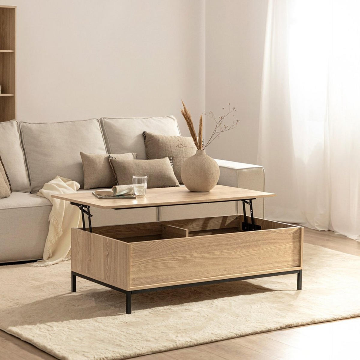 COUCHTISCH FESTER Remi Schwarz 120 cm x 40-55 cm - Schwarz, Holzwerkstoff (60/120/40cm) - Klast Home
