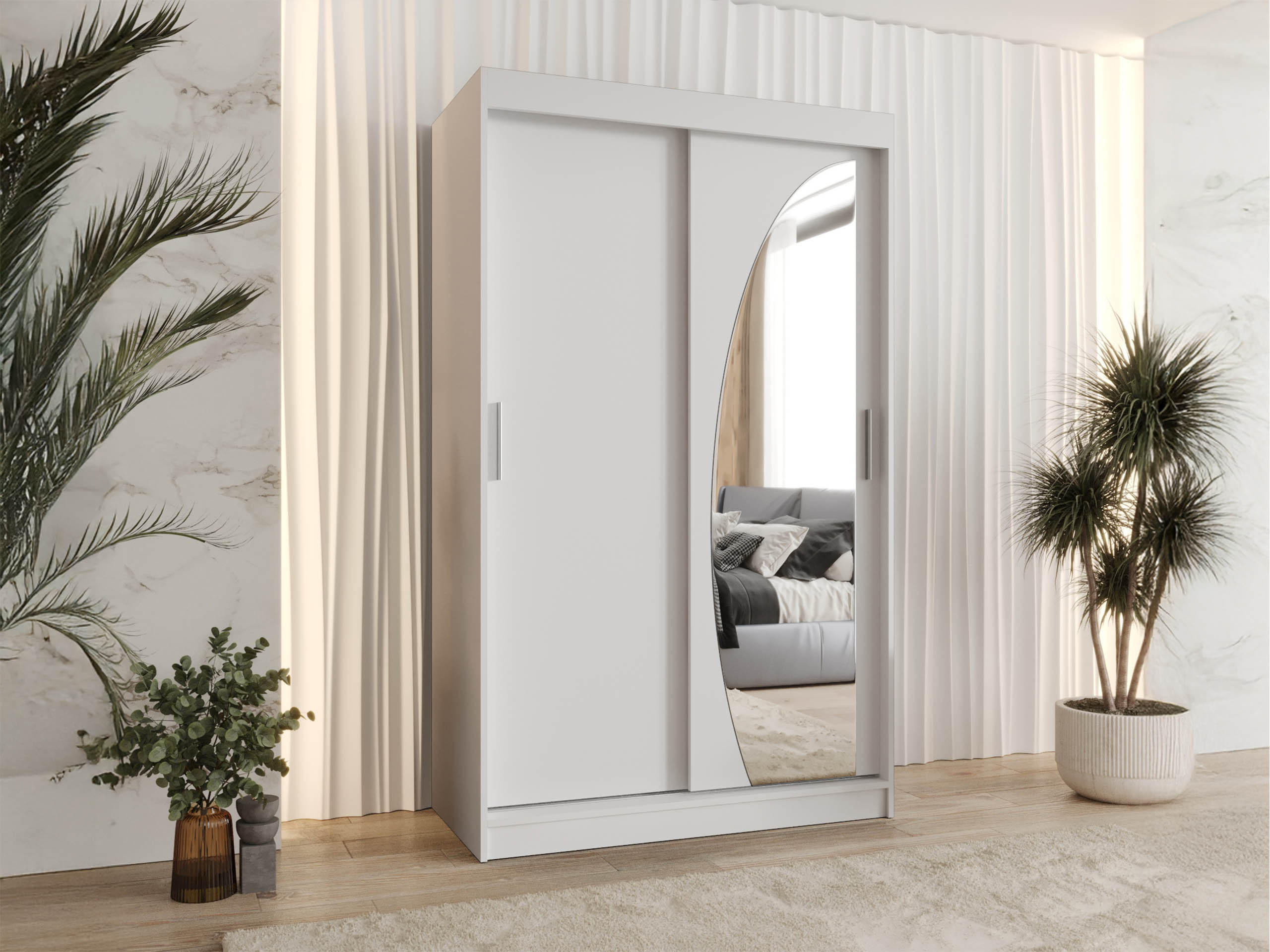 SCHWEBETÜRENSCHRANK Wika 120 cm - Silberfarben/Weiß, Holzwerkstoff/Kunststoff (120/200/62cm) - MIRJAN24