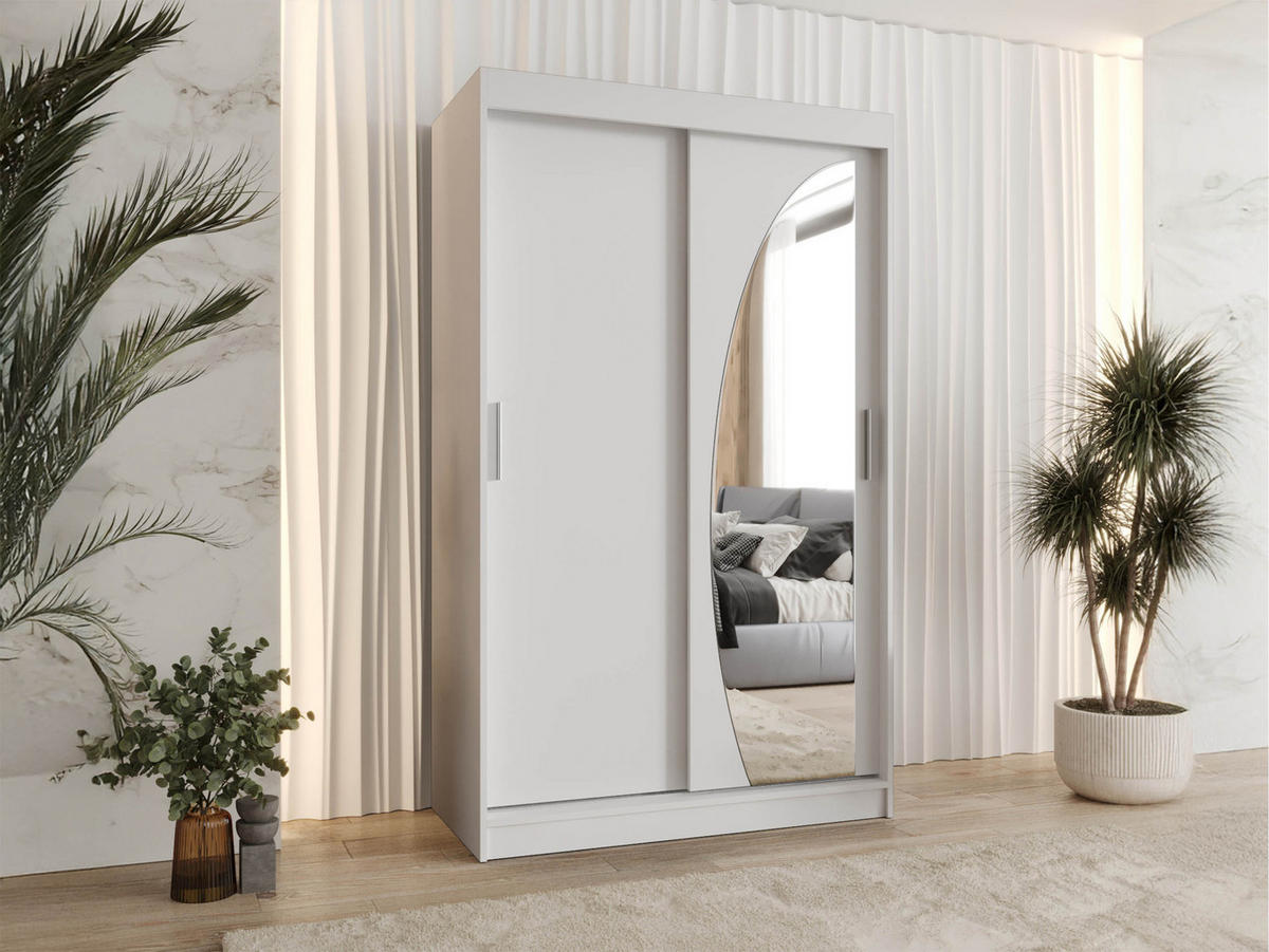 SCHWEBETÜRENSCHRANK Wika 120 cm mit Schubladen - Silberfarben/Weiß, Holzwerkstoff/Kunststoff (120/200/62cm) - MIRJAN24