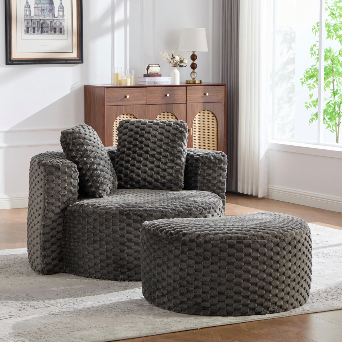 SESSEL DE-35078 mit Hocker Dunkelgrau - Dunkelgrau, Textil (116/65/129cm) - ComfortXL