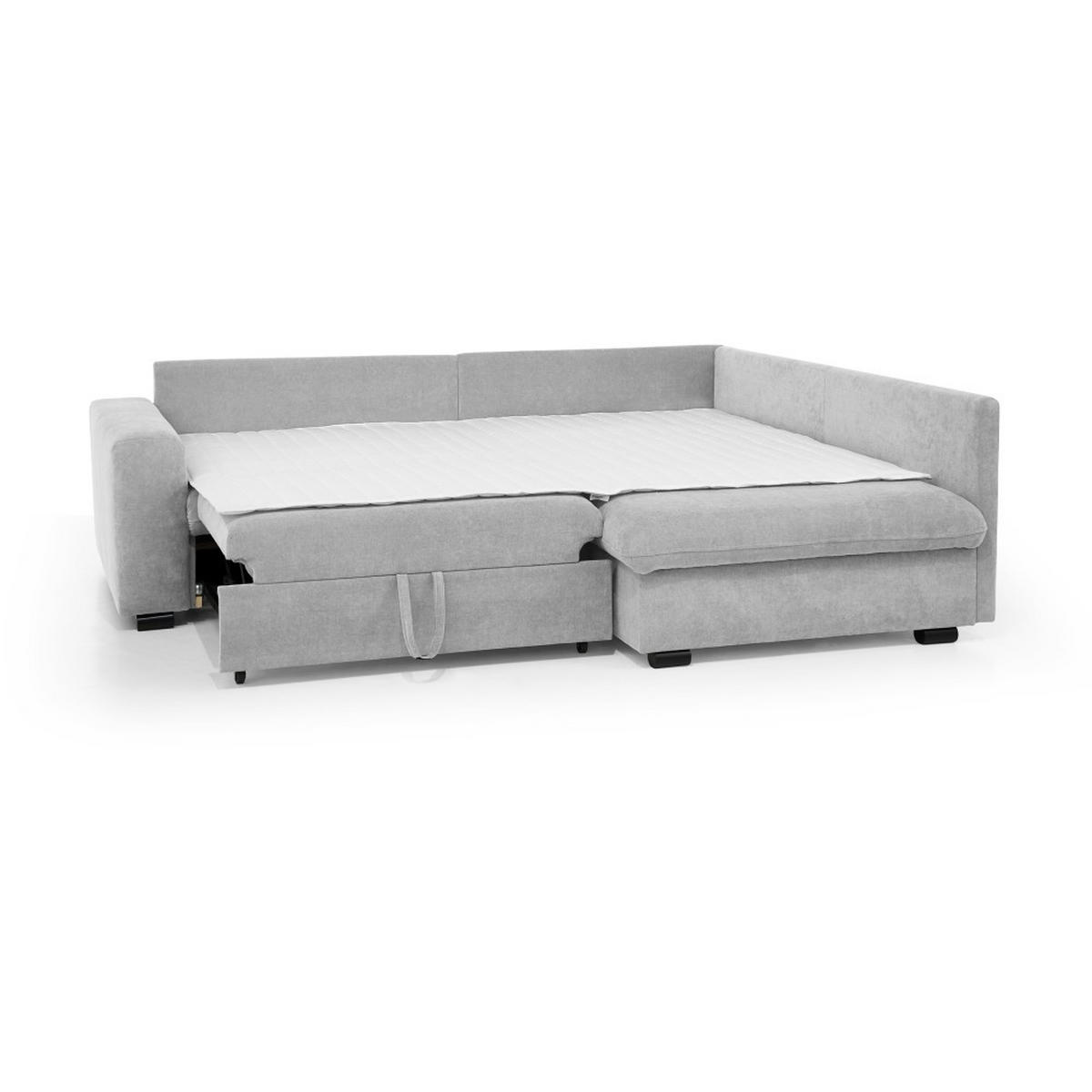 ECKSCHLAFSOFA Ramo mit Bettkasten, Topper gratis, Hellgrau, rechts - Hellgrau/Schwarz, Textil (229/190cm) - Beautysofa