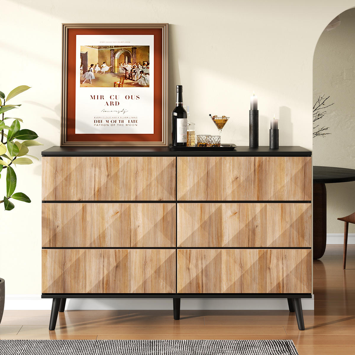 SIDEBOARD Schwarz Holzoptik erhabene Türen modern - Multicolor, Holzwerkstoff (40/85/120cm) - FLIEKS
