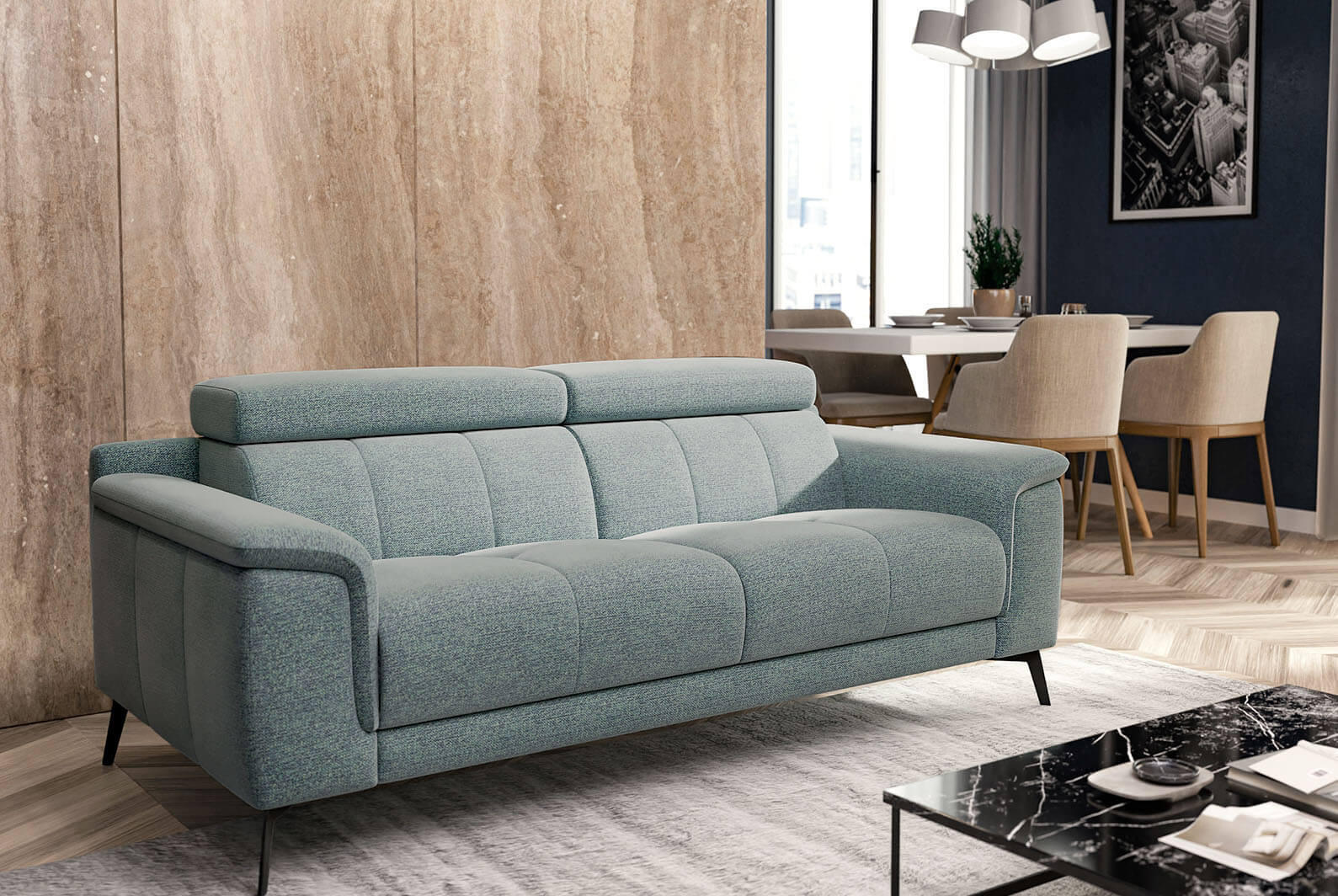 SOFA FIERO 3-Sitzer, mintgrün - Schwarz/Mintgrün, Holzwerkstoff/Textil (212/82/103cm) - Courtois Laville