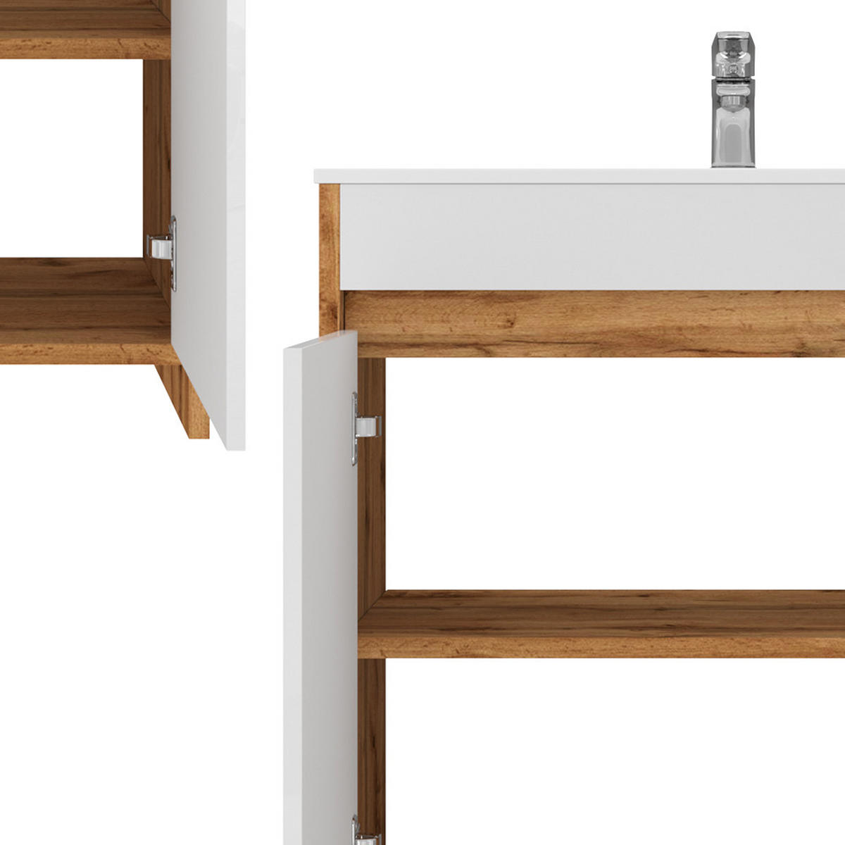WASCHTISCHKOMBI Lemgo Goldkraft Eiche 2 Teile - Honigeiche/Weiß Hochglanz, Holzwerkstoff (79.8/81.9/40cm) - Vicco