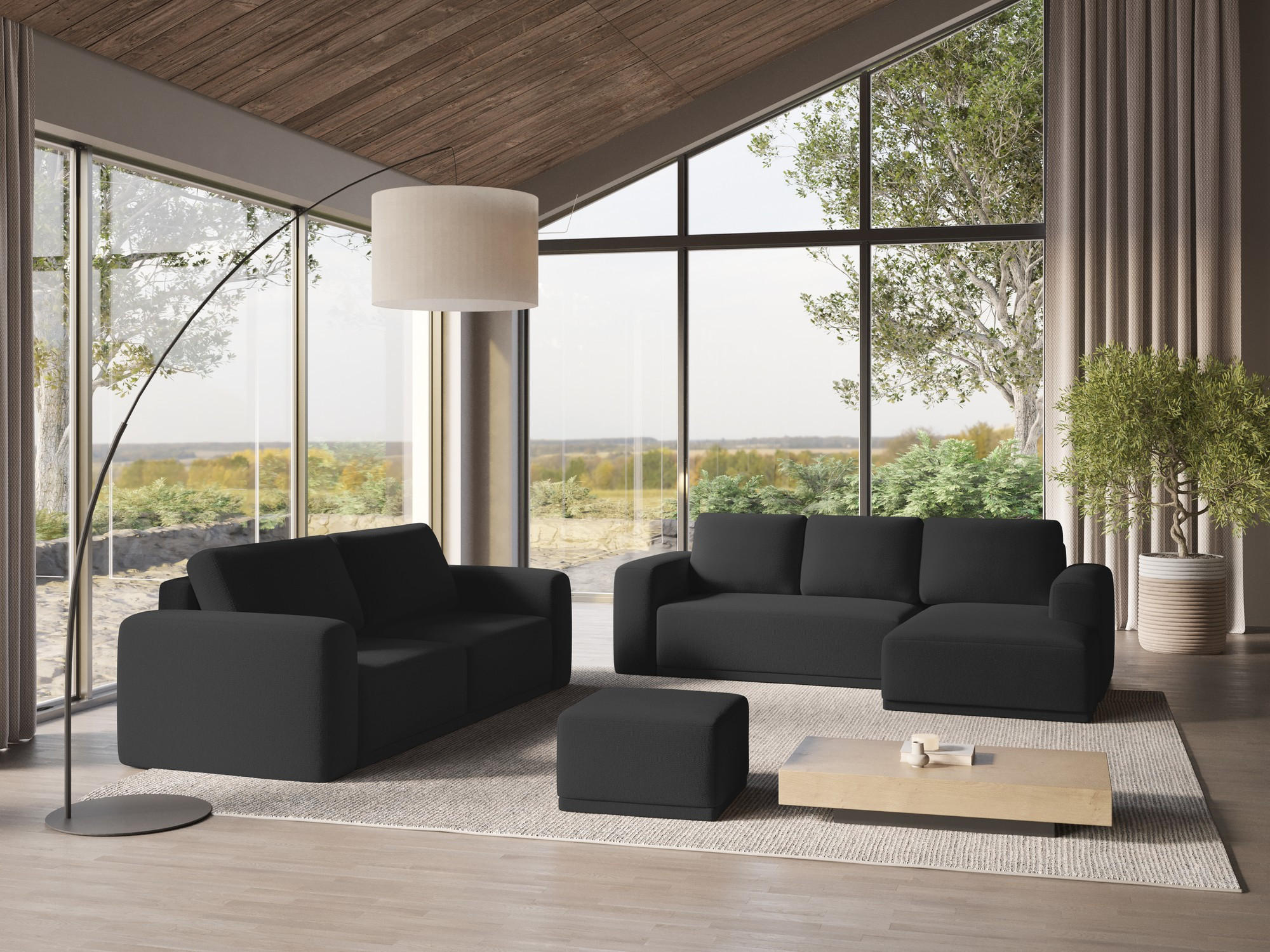 Thumbnail - Makamii 3-Sitzer, Anthrazit, Textil, Füllung: Schaumstoff, 242x91x100 cm, Made in EU, Wohnzimmer, Sofas & Couches, Schla...