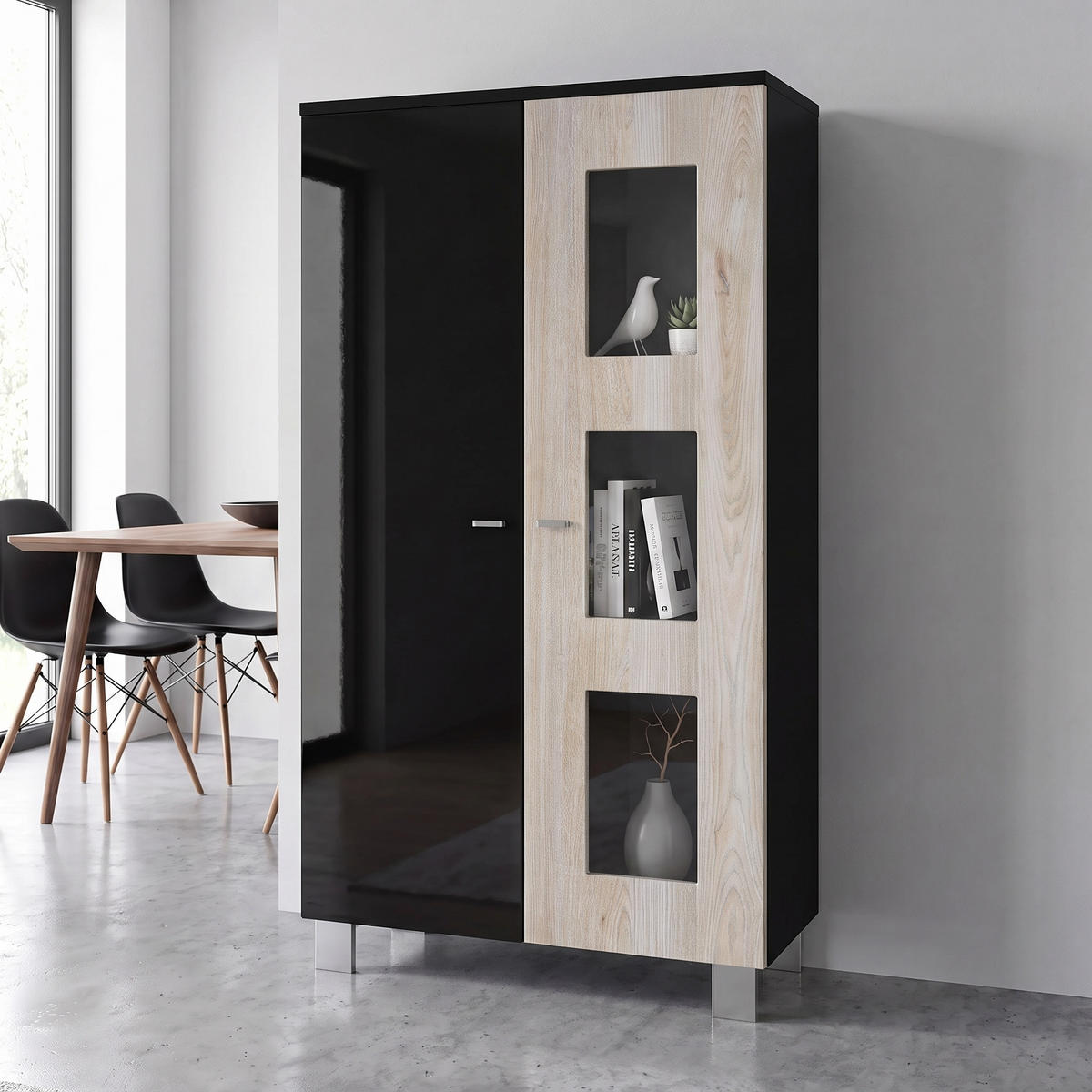 VITRINE Denjo Tür in Eiche Nordic - Silbereichenfarben, Holzwerkstoff (71/129/35cm) - Vladon