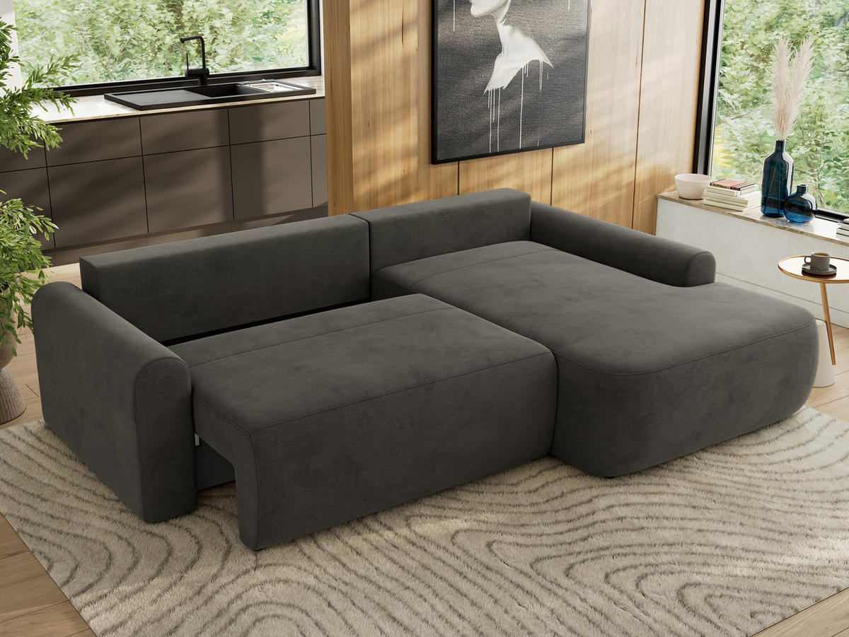 ECKSCHLAFSOFA CUBO L Dunkelgrau Velvet - rechts - Dunkelgrau/Schwarz, Kunststoff/Textil (187/273cm) - MKS