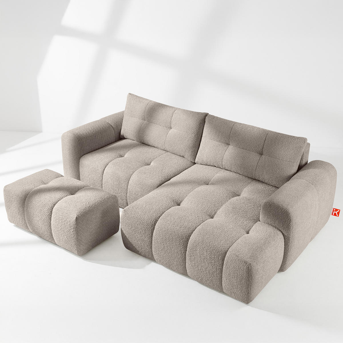 ECKSOFA RECHTS RAVIA, Bouclé, Grau - Grau, Holz/Textil (256/104cm) - KONSIMO®